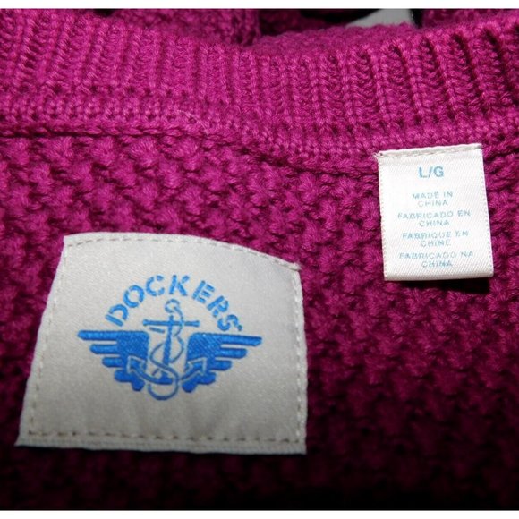 Dockers Mens L Purple Magenta Knit Logo Crewneck Long Sleeve Sweater - Picture 4 of 11